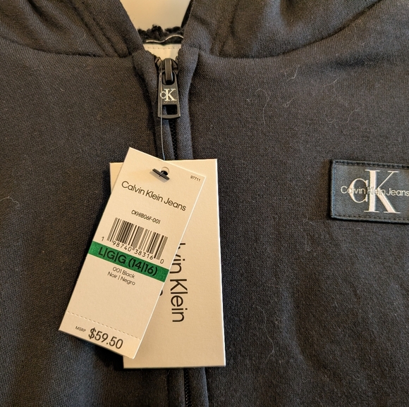 NWT Calvin Klein Kids Black Zip-Up Hoodie - Picture 2 of 13